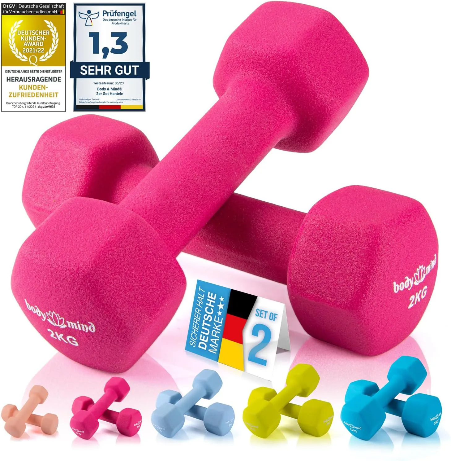 Bild von Body & Mind Hanteln 2er Set für effektives Krafttraining mit verschiedenen Gewichten für das Fitness Workout Zuhause