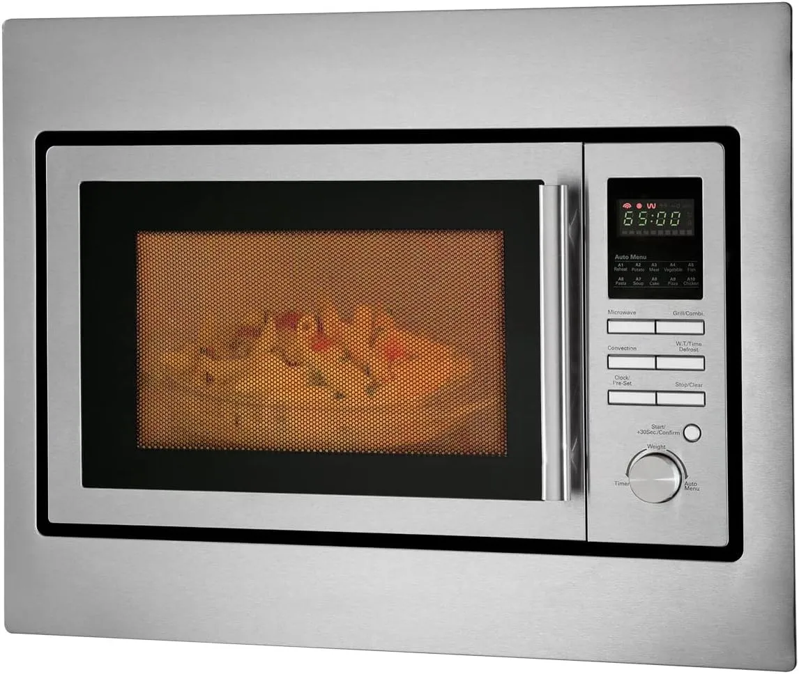 Bild von Bomann 3in1 Einbau-Mikrowelle mit Grill und Heißluft, Microwave, 25 L Garraum, 10 Automatikprogramme, Auftaufunktion, inkl. Grillrost und Drehteller (Ø 32 cm), 900 Watt, Edelstahl, MWG 2216 H EB
