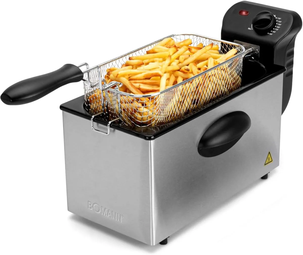 Bild von Bomann FR 2264 CB Fritteuse mit 3 Litern Kapazität und 2000 Watt Leistung, Kaltzonentechnik und stufenlos regelbarem Thermostat