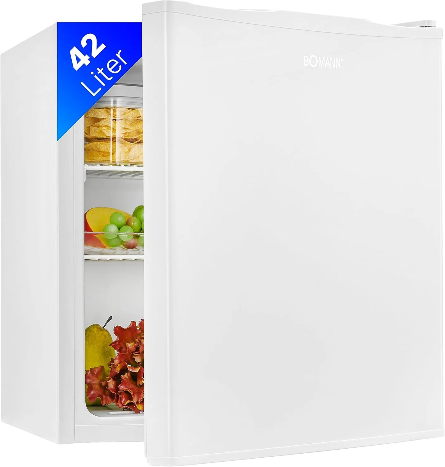 Bild von Bomann KB 7346 Mini Kühlschrank mit 42 Litern, leise bei 39 dB, wechselbarem Türanschlag und kompakten Maßen von 51x45x45 cm, ideal für Büro, Camping und Gaming
