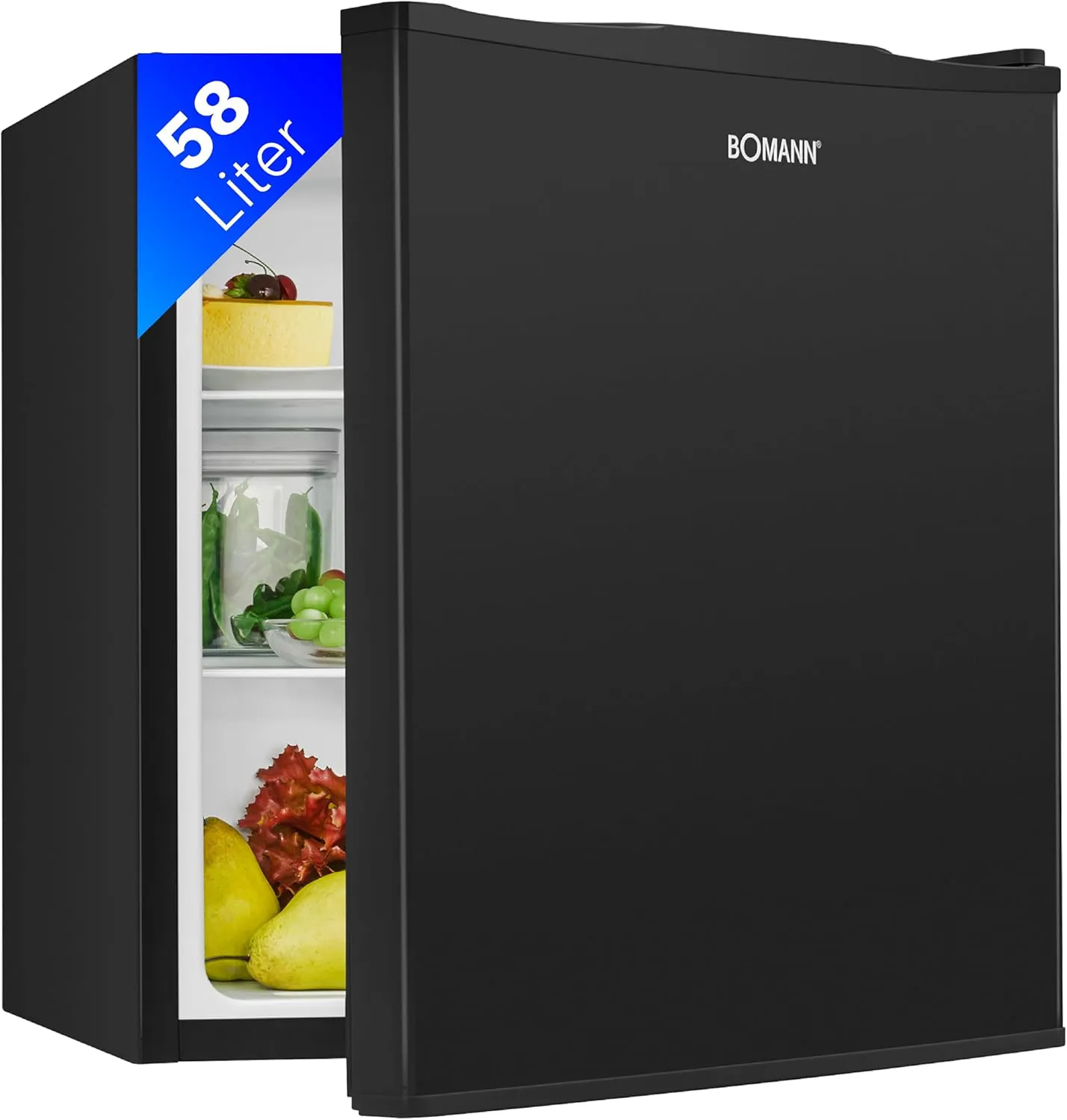 Bild von Bomann KB 7347 Mini Kühlschrank mit 58 Litern, 2 Glasablagen, stufenloser Temperaturregelung und wechselbarem Türanschlag in Schwarz