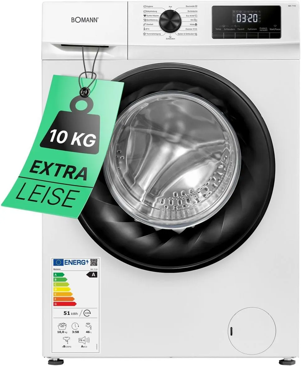 Bild von Bomann WA 7110 Waschmaschine mit 10 kg Fassungsvermögen, 1400 U/min, 15 Programmen und 10 Jahren Motor-Garantie