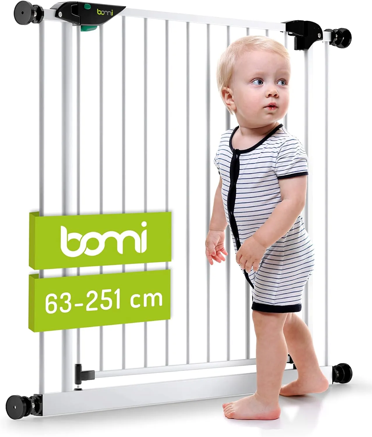 Bild von BOMI Mira Schutzgitter in Weiß, selbstschließend und ohne Bohren, für Türbreiten von 63 bis 71 cm