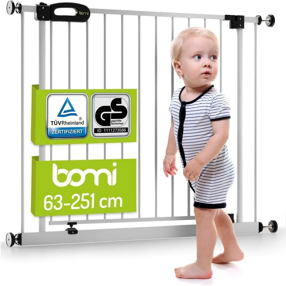 Bild von BOMI Türschutzgitter XXL Merle in Weiß, ohne Bohren, mit automatischer Schließfunktion und einer Breite von 63 bis 71 cm
