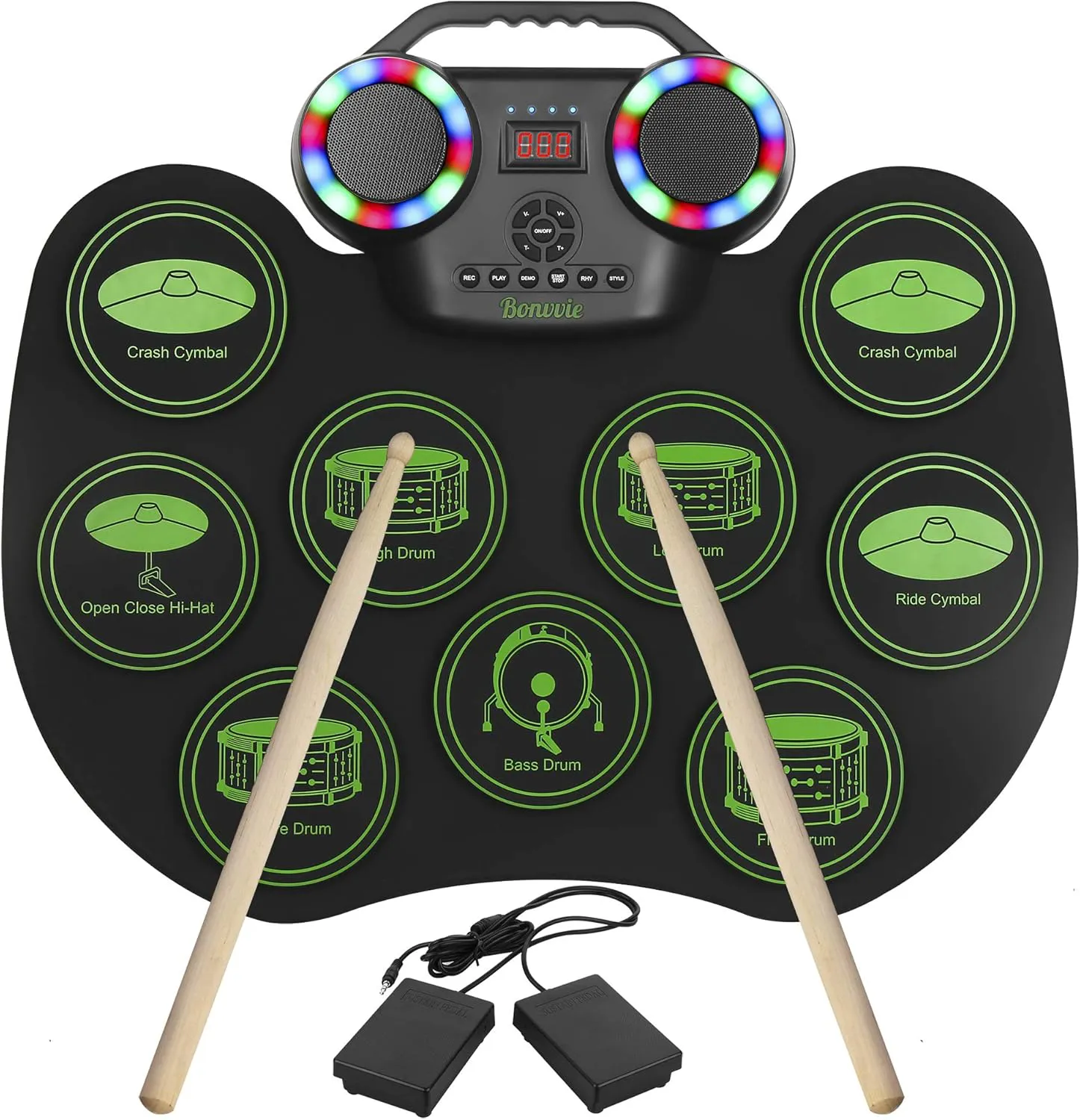 Bild von Bonvvie G6001 E-Drum Kit mit 9 Pads, MIDI, eingebauten Lautsprechern, tragbar und wiederaufladbar, ideal für Kinder und Anfänger