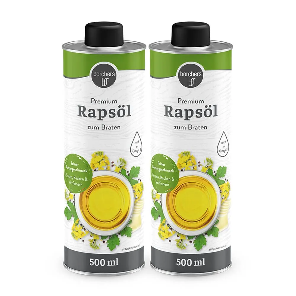Bild von Borchers Premium Rapsöl 2er Set mit 2x 500 ml, feinem Buttergeschmack und reich an Omega-3-Fettsäuren