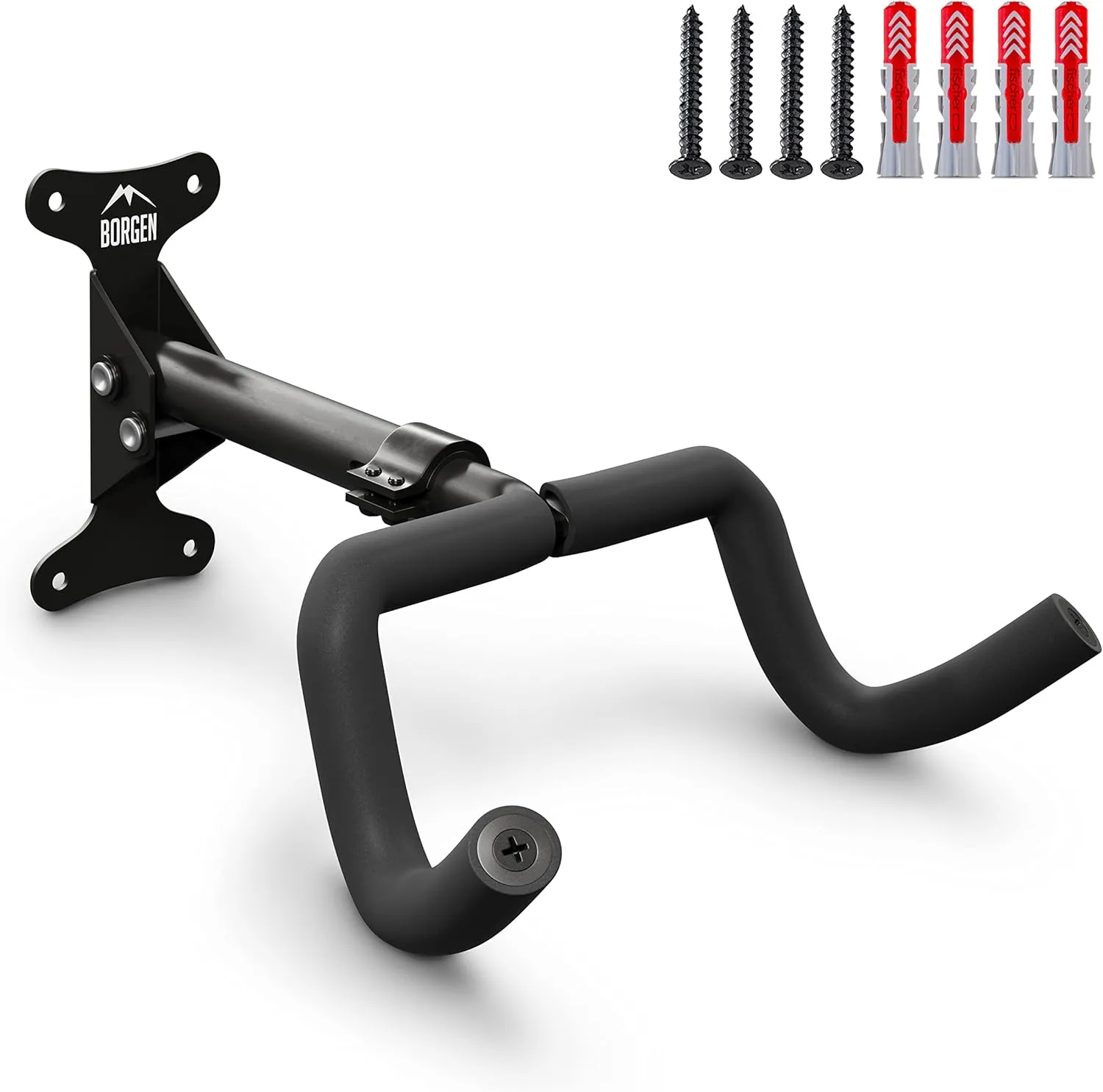 Bild von Borgen Fahrrad Wandhalterung klappbar mit einstellbarem Winkel und Wandabstand bis 20 kg, geeignet für MTB und Rennrad, mit extra softe Polsterung