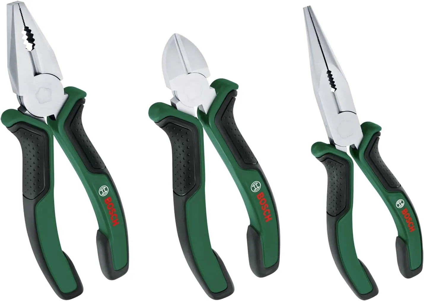 Bild von Bosch 3-teiliges Zangen-Set mit Kombizange, Diagonal-Seitenschneider und Spitzzange in mattem Chrom-Nickel-Finish