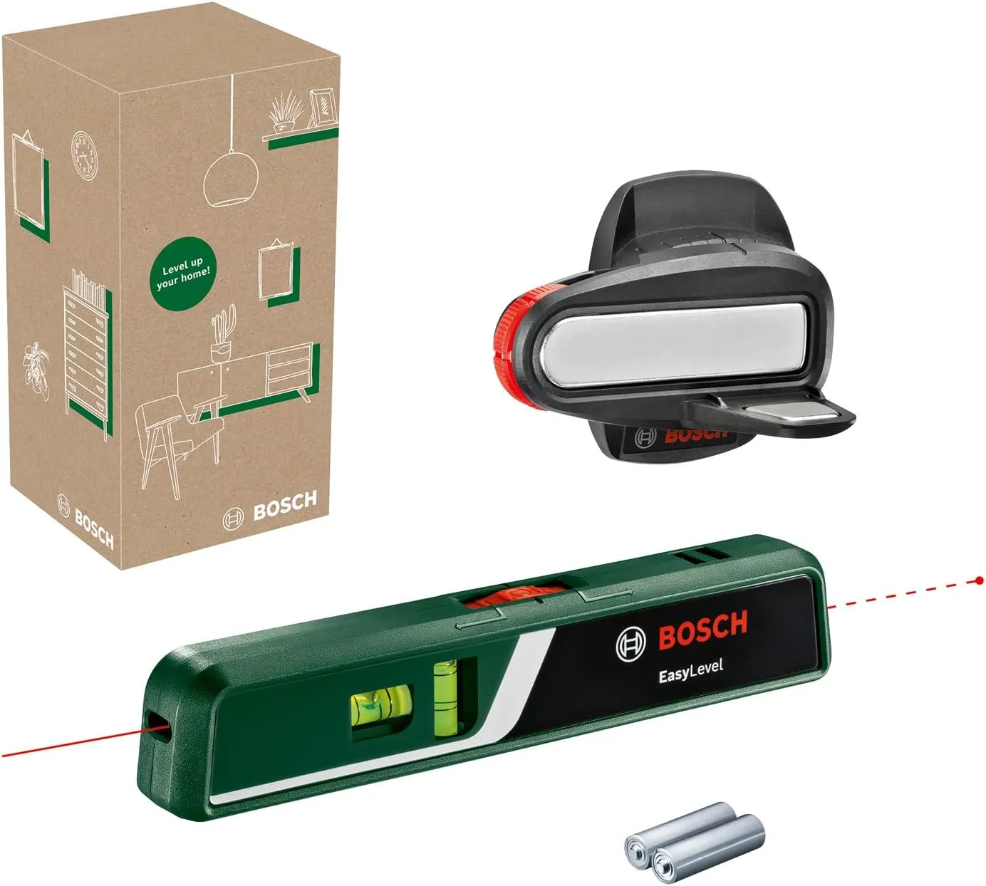 Bild von Bosch EasyLevel Laser-Wasserwaage mit Wandhalterung für flexible Ausrichtung und Höhenübertragung