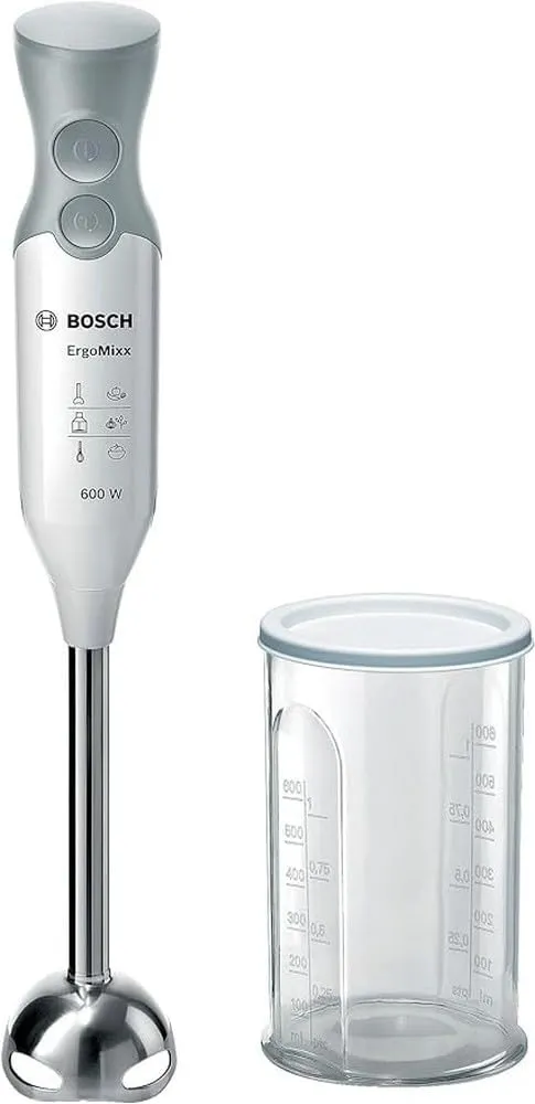 Bild von Bosch ErgoMixx MSM66110 Stabmixer mit Edelstahl-Mixfuß, 4-Klingen-Messer und 600 Watt Leistung in Weiß/Grau
