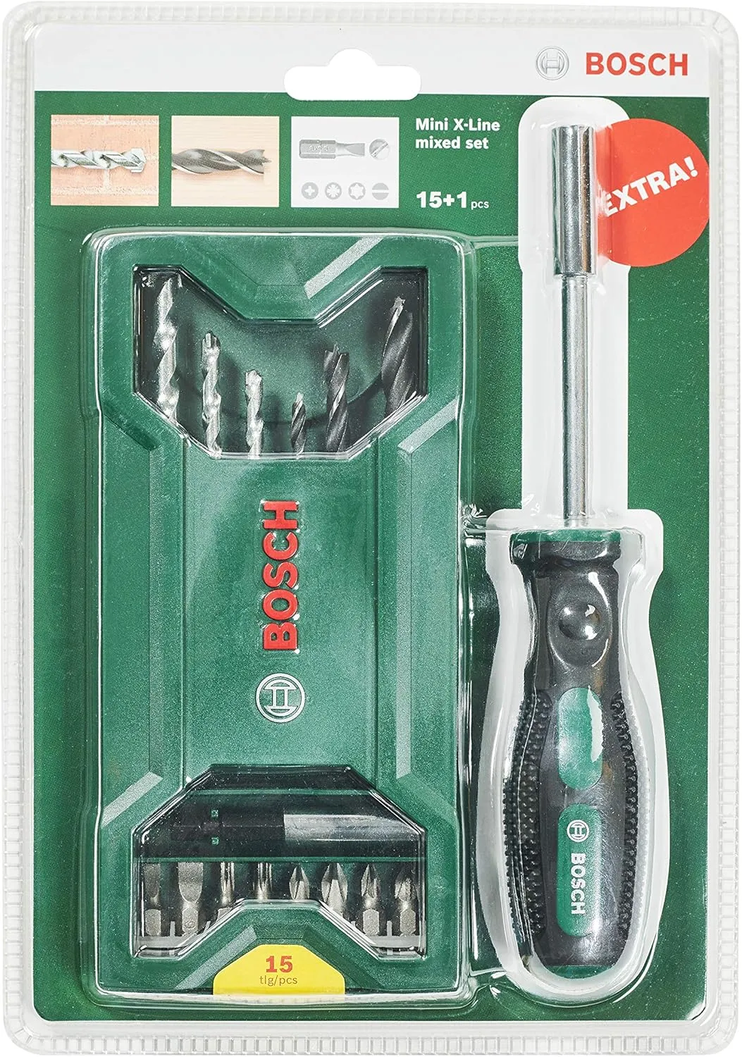 Bild von Bosch Home and Garden Mini X-Line Set mit 15 Teilen und Schraubendreher für Holz und Stein
