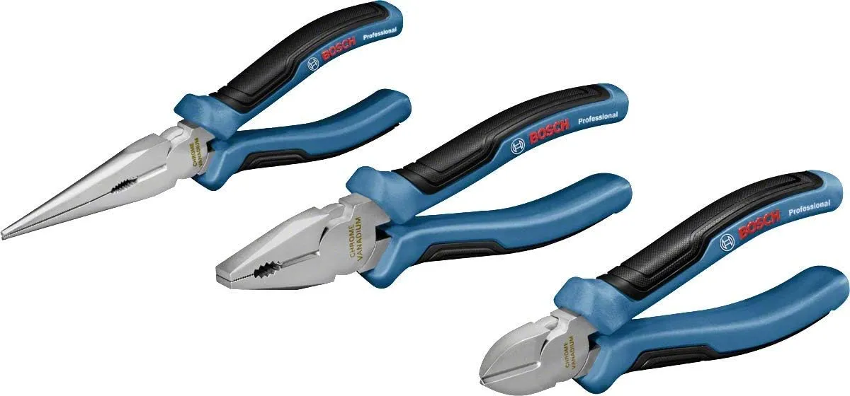 Bild von Bosch Professional 3-teiliges Zangen Set mit Kombinationszange, Spitzzange und Seitenschneider in L-BOXX Einlage