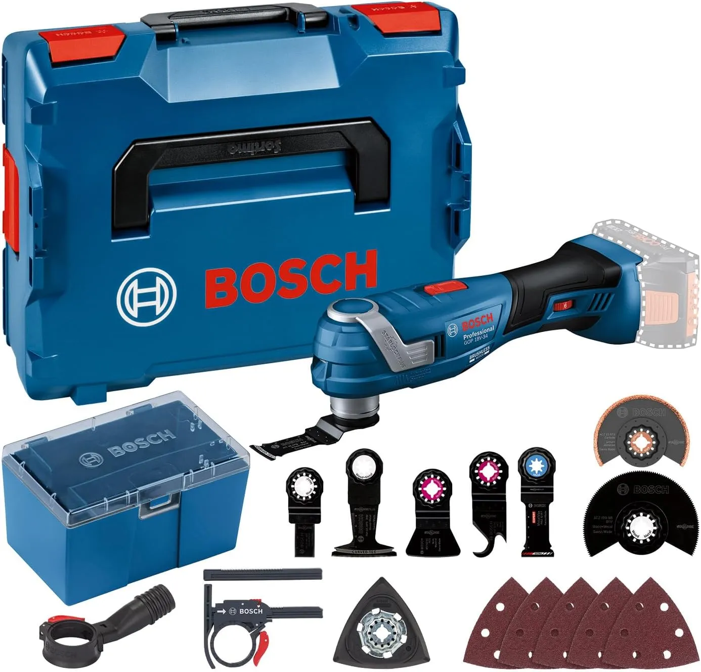 Bild von Bosch Professional Akku Multi-Cutter GOP 18V-34 mit Vibration Control und Zubehör in L-BOXX, ohne Akku und Ladegerät