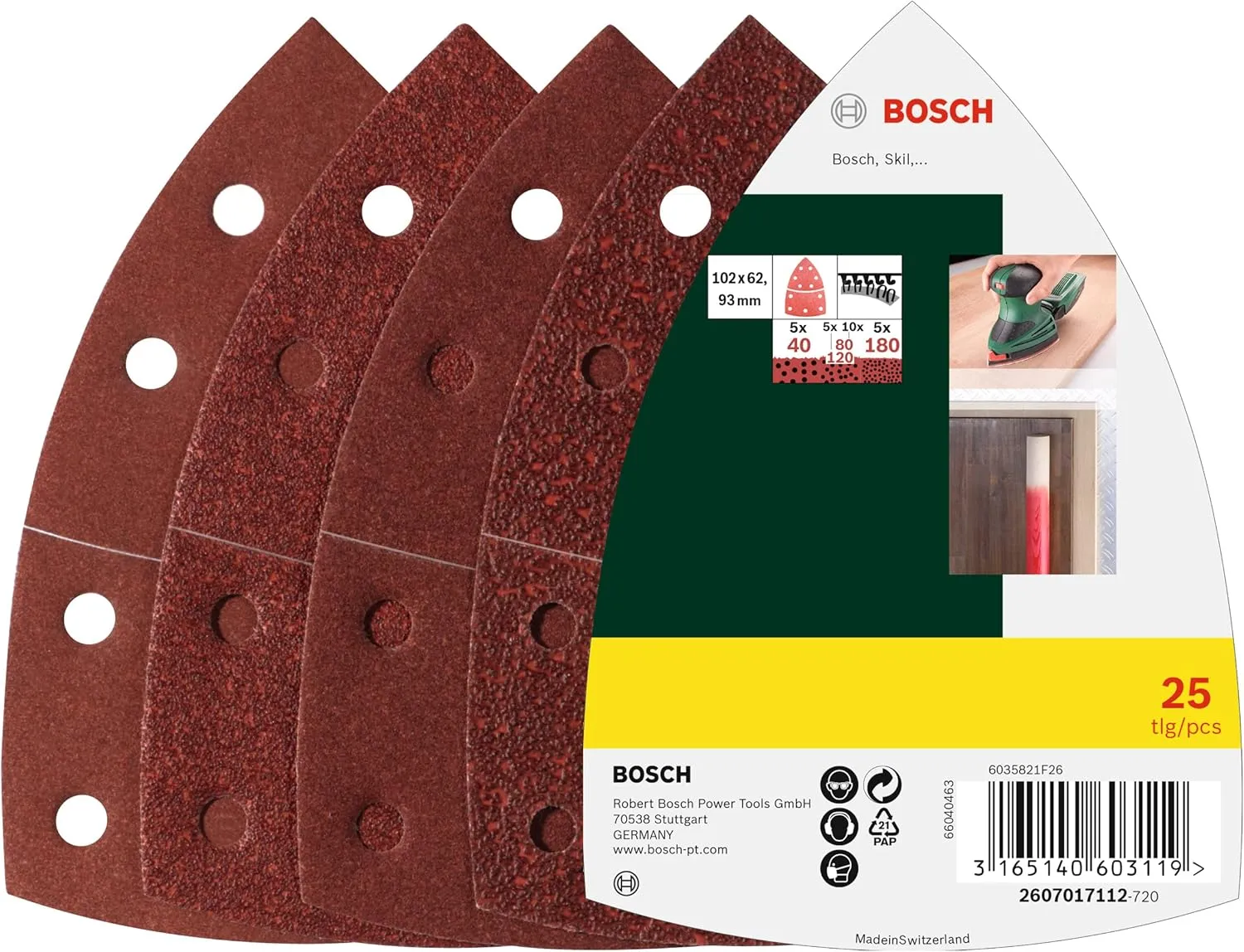 Bild von Bosch Schleifblatt Set mit 25 Teilen für Holz und Farben, verschiedene Körnungen und Klettverschluss