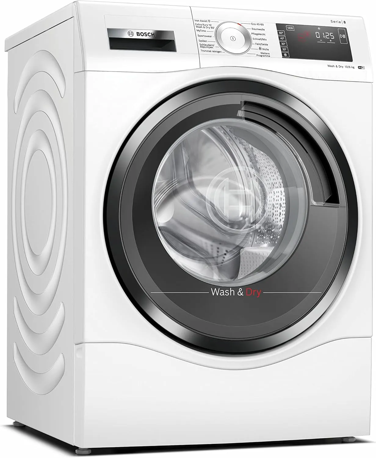 Bild von Bosch WDU28513 Serie 8 Waschtrockner mit 10 kg Wasch- und 6 kg Trockenkapazität, 1400 U/min, AutoDry und IronAssist Dampf für knitterfreie Wäsche