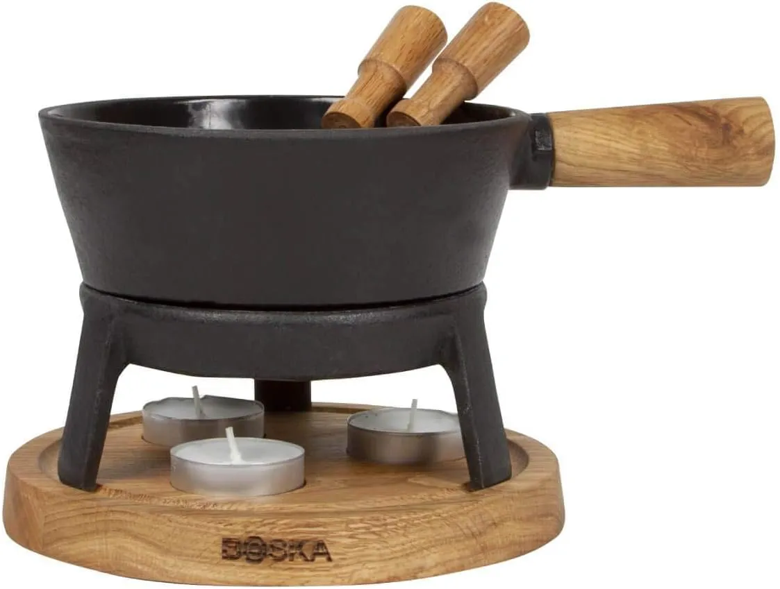 Bild von Boska Fondue Set Pro S für 2 bis 4 Personen mit 700 ml Inhalt und Fonduegabeln aus Eichenholz und Edelstahl
