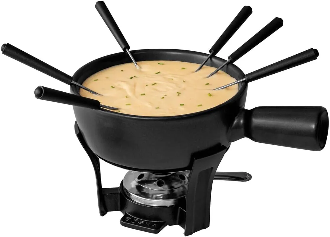 Bild von Boska Fondueset Nero mit 1,3 Litern Inhalt und gusseisernem, feuerfestem Keramiktopf für Käsefondue