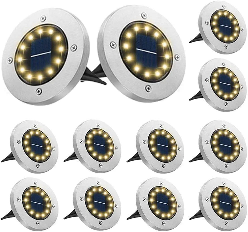 Bild von Bowfar 12 Stück Solar Bodenleuchten für den Außenbereich mit 12 LEDs in warmweiß und wasserdicht