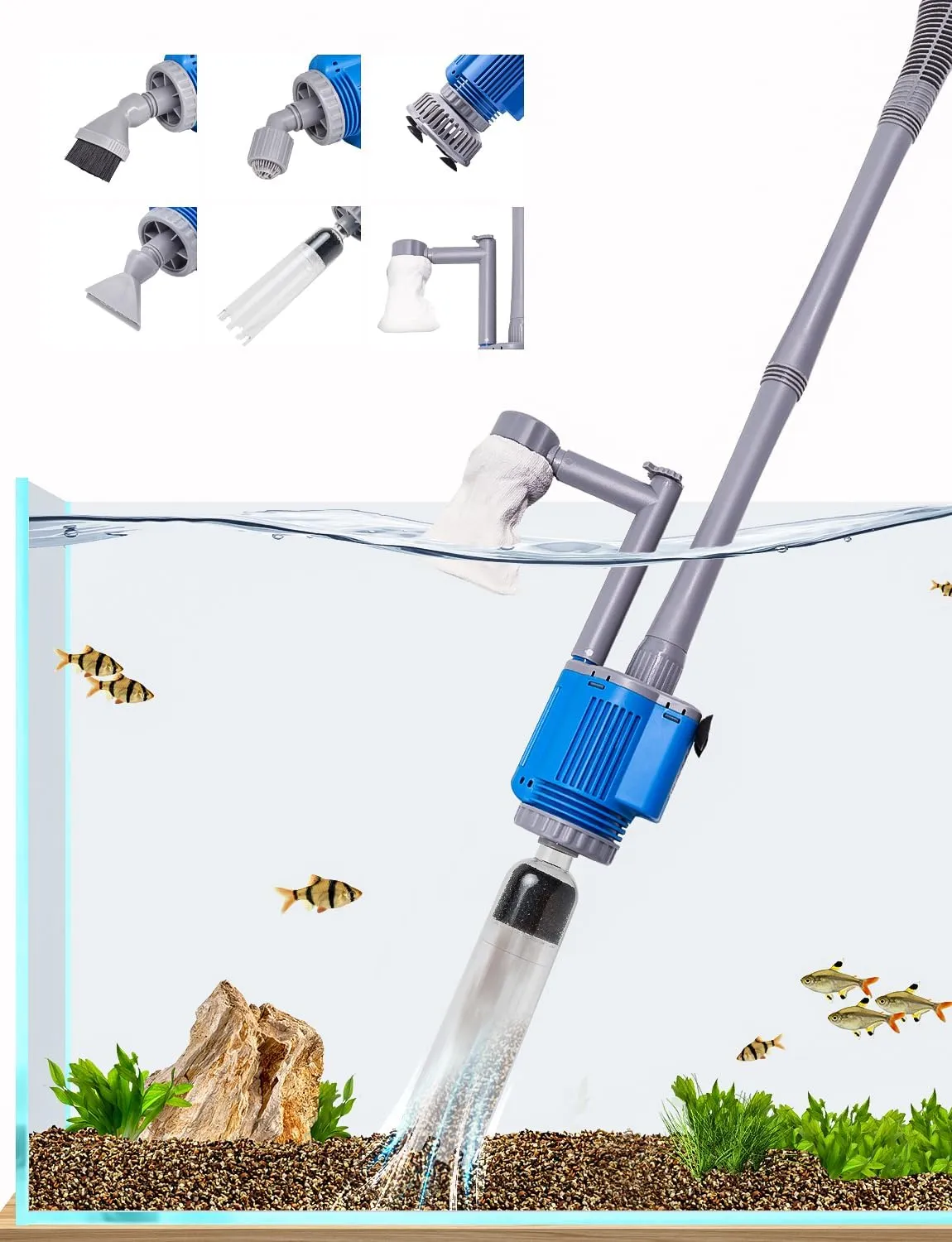 Bild von boxtech Elektrischer Aquarium Sand und Kies Reiniger mit 86 cm Griff und 28W Pumpe
