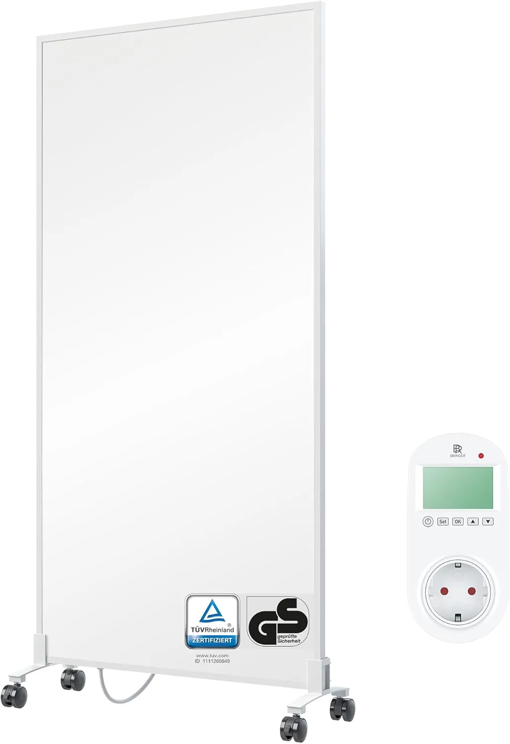 Bild von BR Bringer mobile Infrarotheizung mit 1000 Watt und Steck-Thermostat in Weiß, TÜV geprüft, 5 Jahre Garantie