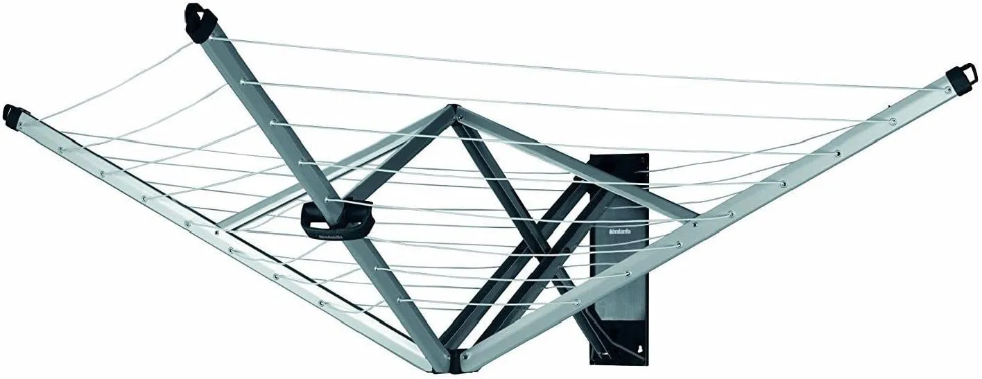 Bild von Brabantia WallFix Wandwäschetrockner mit 24 Metern Wäscheleine in Metallic Grey, platzsparend und ideal für große Stücke, Maße 184 x 182 cm