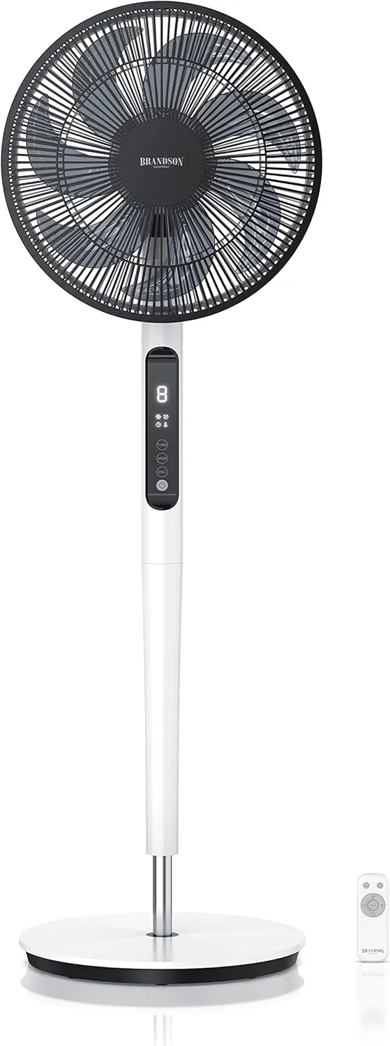 Bild von Brandson DC Standventilator mit Fernbedienung, energiesparend und leise, mit 9 Stufen, Timer und Oszillation in 60, 90 und 120 Grad, in Weiß