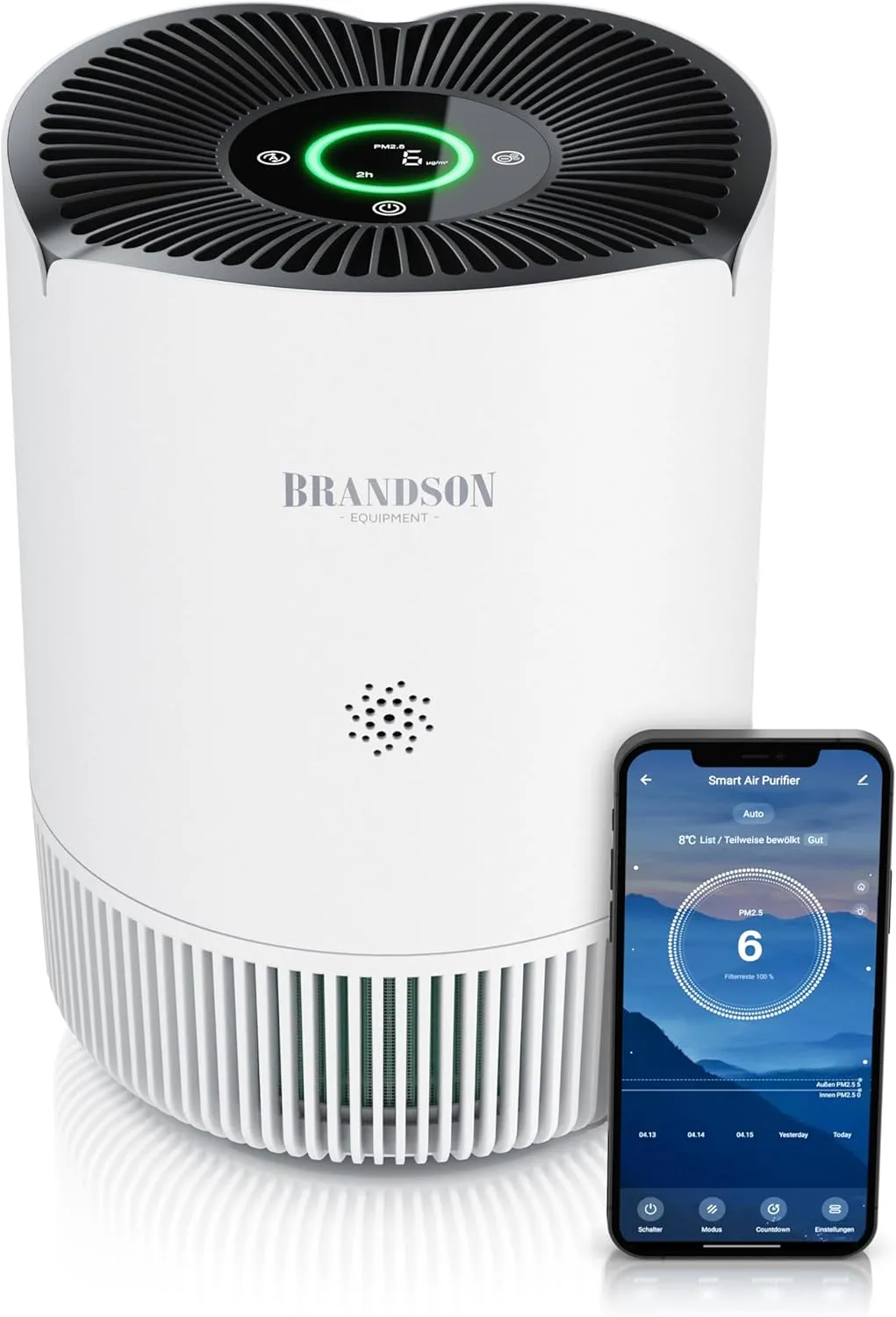 Bild von Brandson Luftreiniger für Allergiker bis 45 m² mit 4 Filterstufen und Smart Home App, CADR 158 m³/h, geeignet gegen Tierhaare, Pollen, Staub und Schimmel