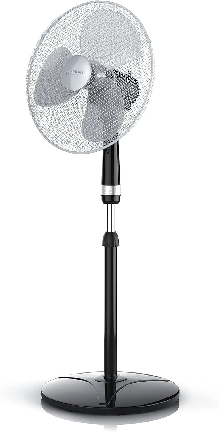 Bild von Brandson Standventilator 40 cm mit höhenverstellbarem Standfuß, 3 Geschwindigkeitsstufen, 80° Oszillation und hohem Luftdurchsatz in Silber-Schwarz