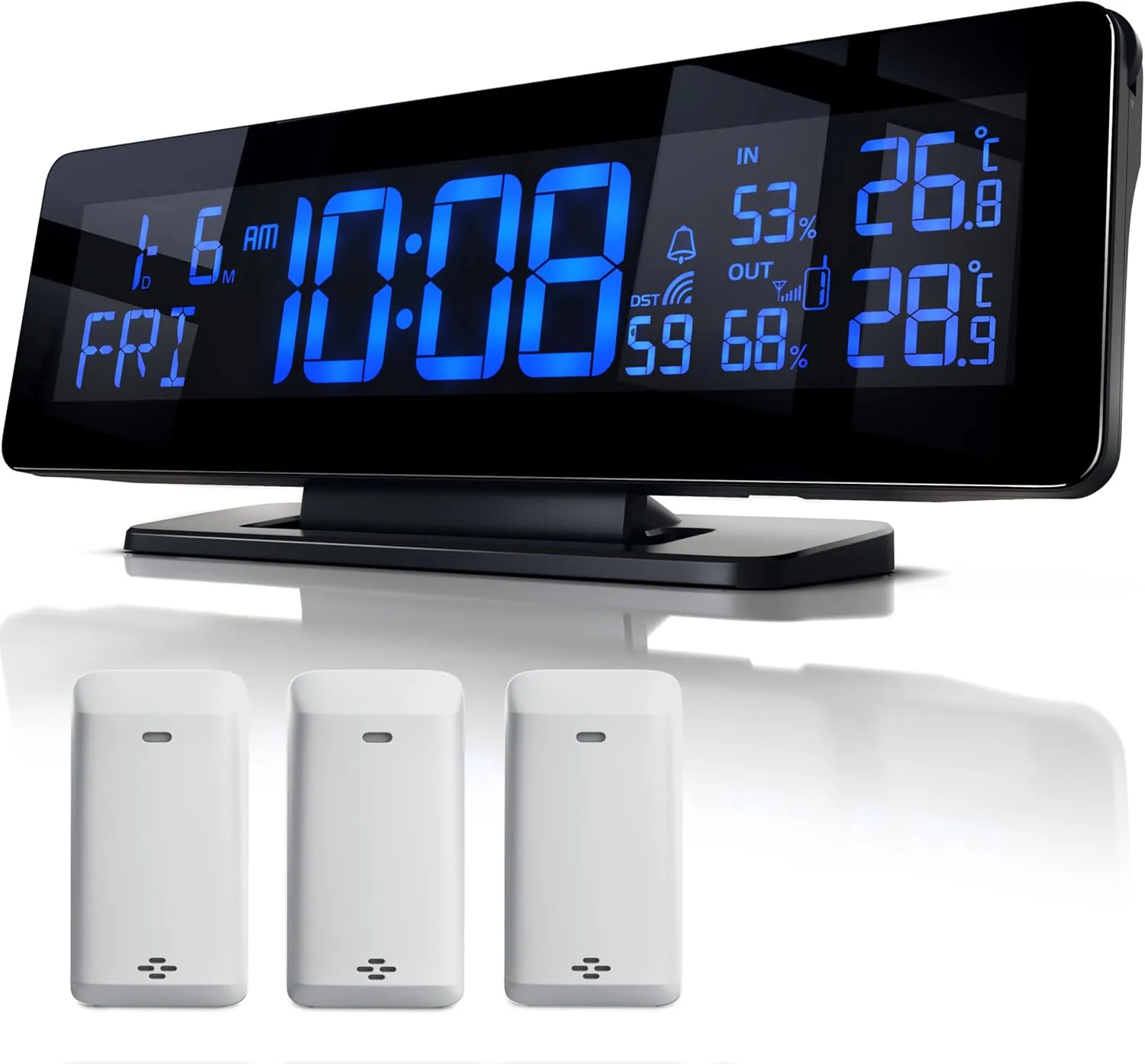 Bild von Brandson Wetterstation mit 3 Außensensoren, Farbdisplay, Funkwecker und DCF Signal, Schwarz