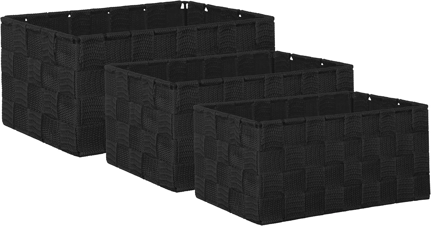 Bild von Brandsseller Aufbewahrungsboxen im 3er Set in Schwarz mit Rattan-Optik