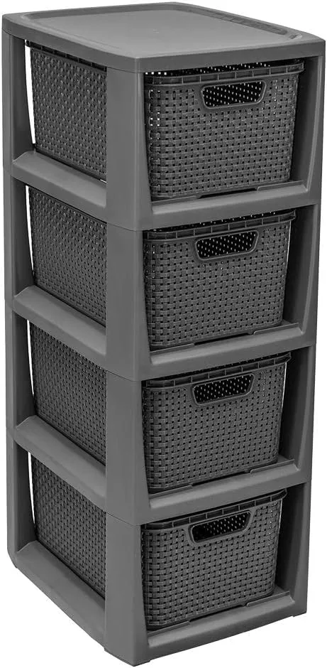 Bild von BranQ Home Essential Regal im Rattan Design aus Kunststoff in Anthrazit, Maße 23 x 29 x 65 cm