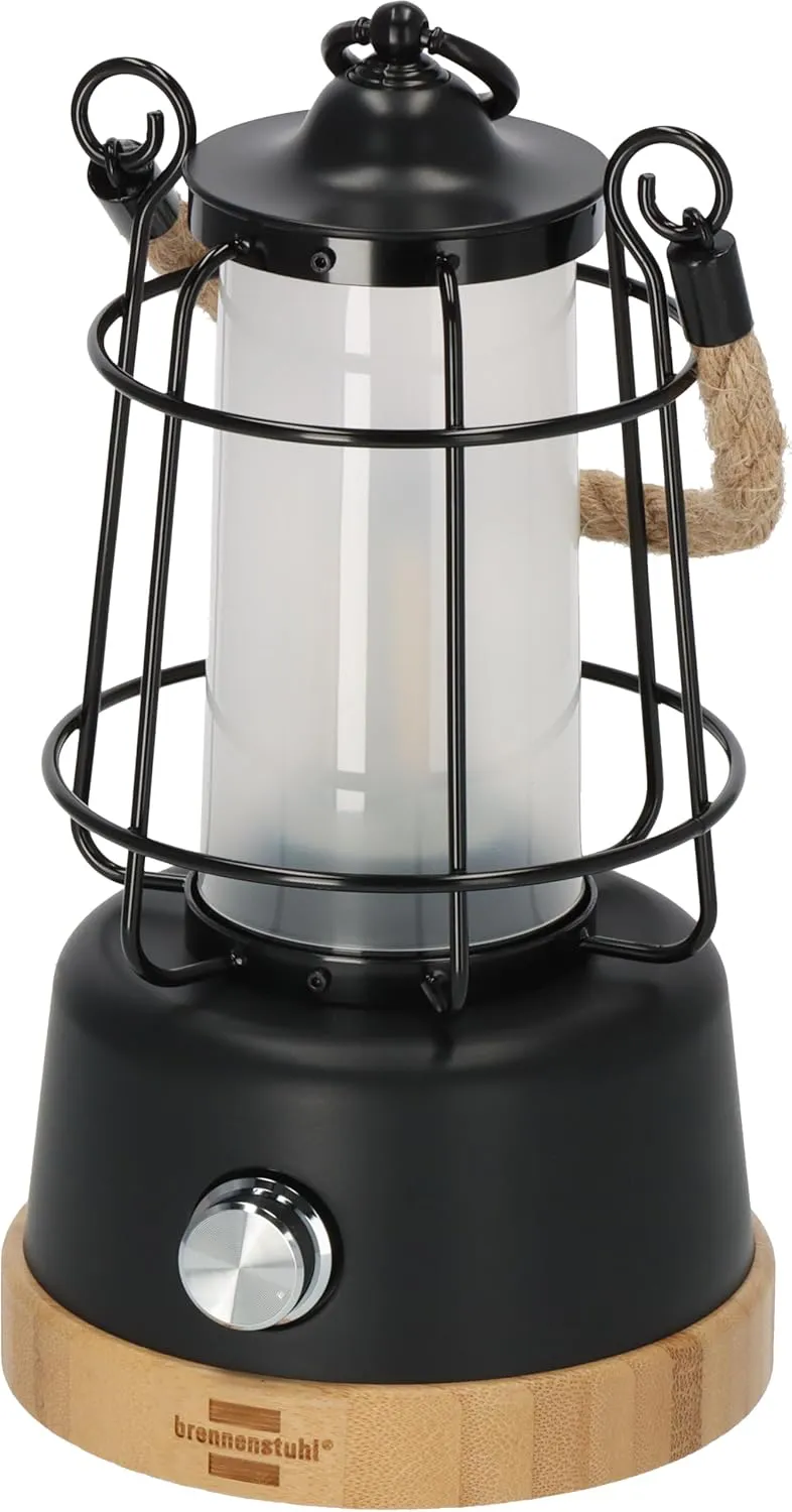 Bild von Brennenstuhl CAL 1 LED Akku Campinglampe mit 350 Lumen und bis zu 75 Stunden Leuchtdauer, dimmbar und einstellbare Farbtemperatur, inklusive Hanfseil und Bambussockel