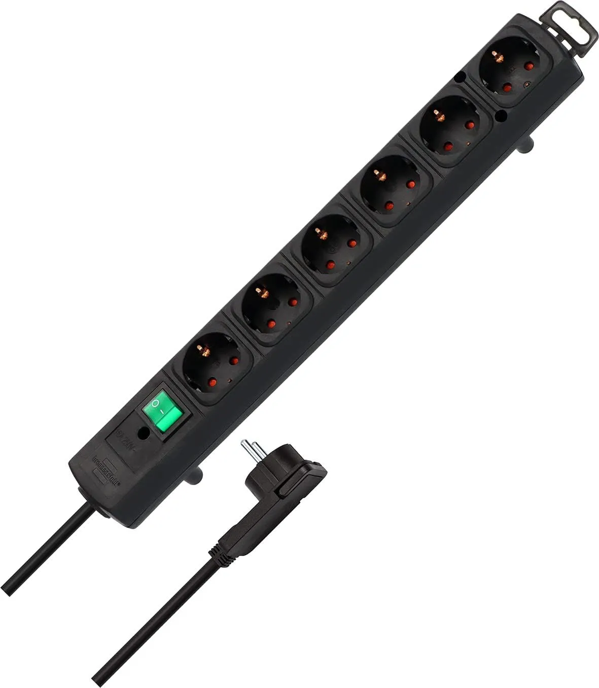 Bild von Brennenstuhl Comfort-Line Plus 6-fach Steckdosenleiste mit Flachstecker, Schalter, 2 m Kabel und breiten Abständen in Schwarz