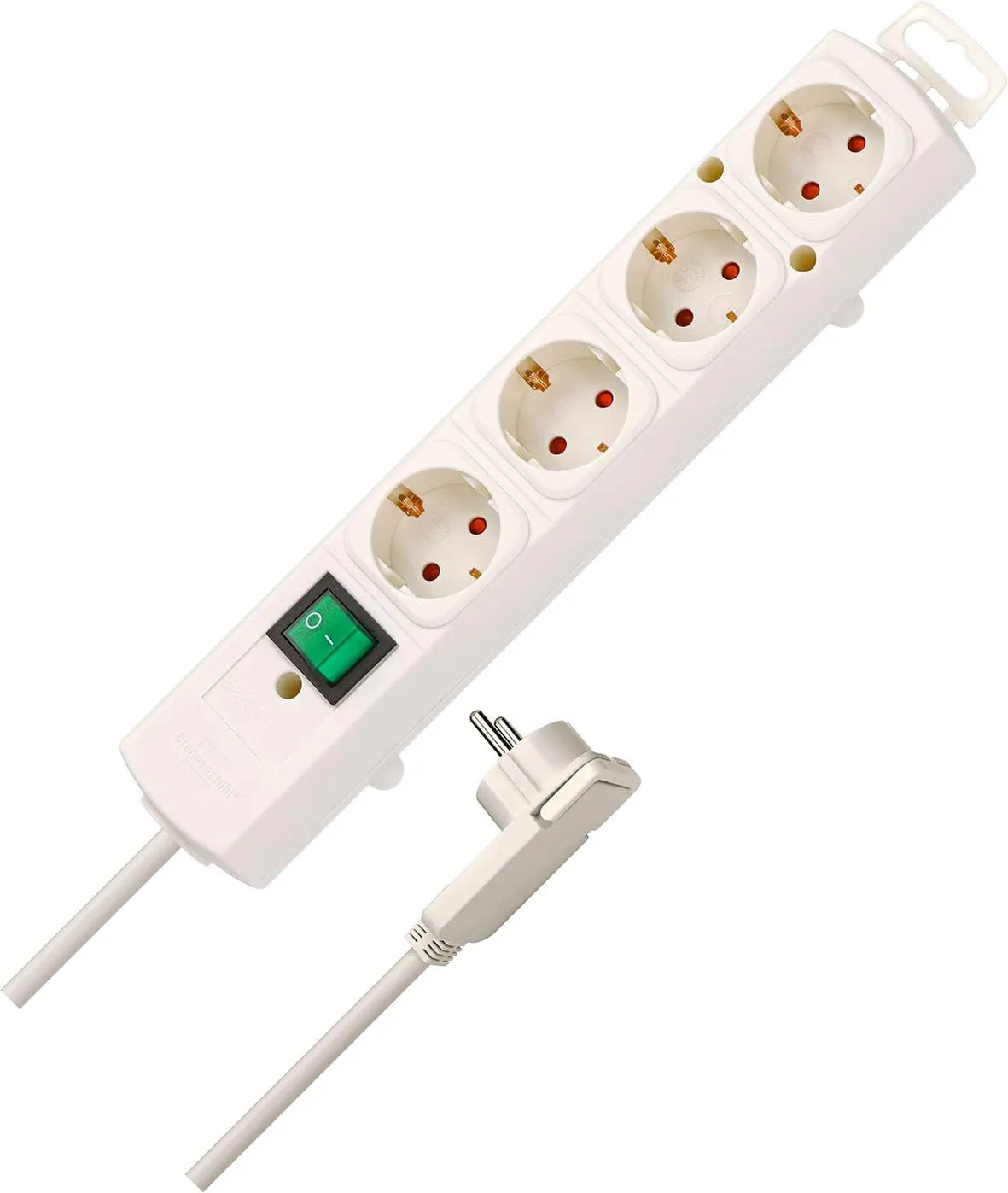 Bild von Brennenstuhl Comfort-Line Plus Steckdosenleiste 4-fach mit Flachstecker und Schalter, 2 Meter Kabel und breiten Abständen in Weiß