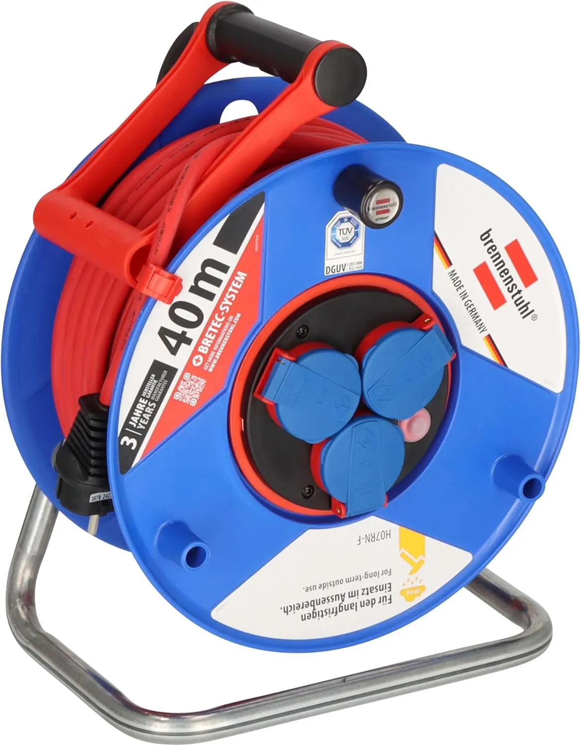 Bild von Brennenstuhl Garant Bretec IP44 Kabeltrommel 40m für Gewerbe und Baustellen, aus Spezialkunststoff, blau, Made in Germany