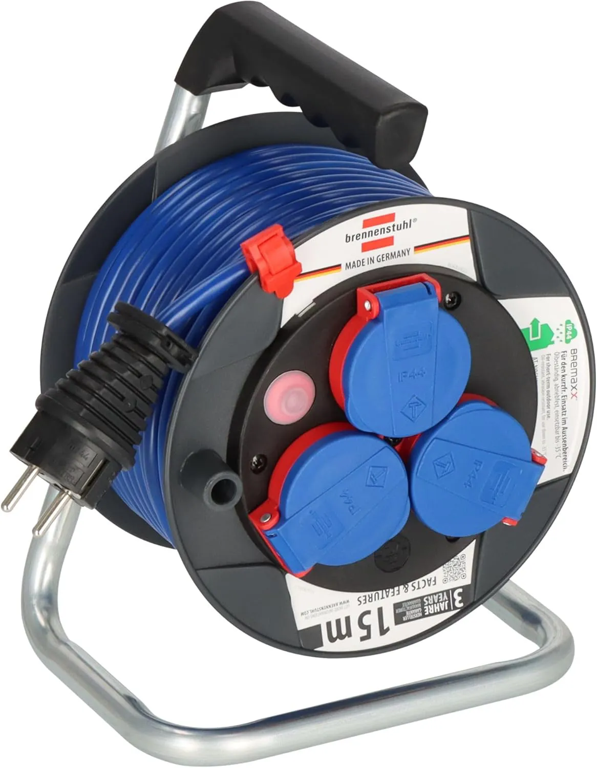 Bild von Brennenstuhl Garant Kompakt Kabeltrommel mit 15 m Kabel für den Außenbereich, IP44, Made in Germany