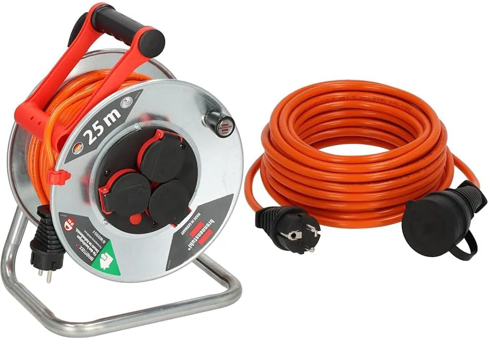 Bild von Brennenstuhl Garant S V2 IP44 Kabeltrommel mit 25m Kabel und BREMAXX Verlängerungskabel mit 10m für den Außenbereich, öl- und UV-beständig, einsetzbar bis -35 °C