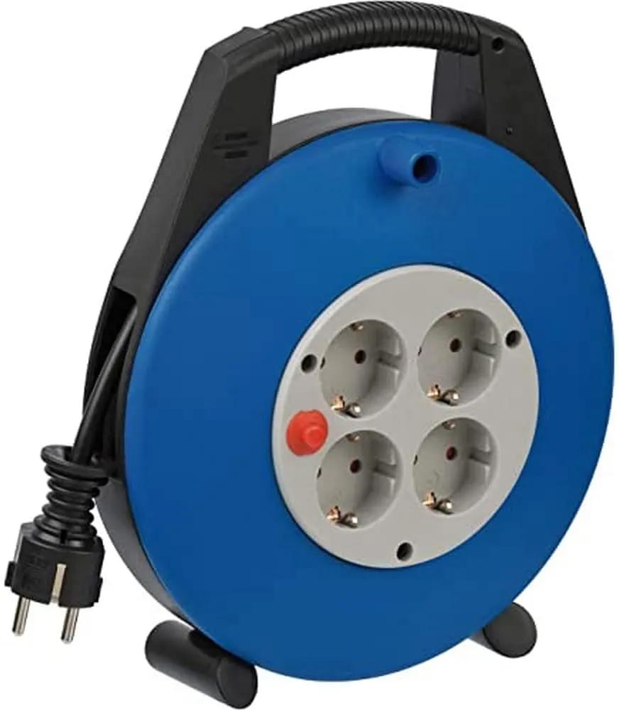 Bild von Brennenstuhl Vario Line Kabelbox mit 4 Steckdosen und 10 m Kabel in schwarz-grau-blau, Made in Germany