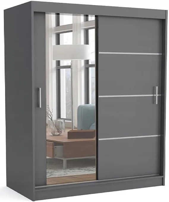 Bild von Brent Kleiderschrank Tomy mit Spiegel in Anthrazit, 160 cm breit, 2 Kleiderstangen und Einlegeböden