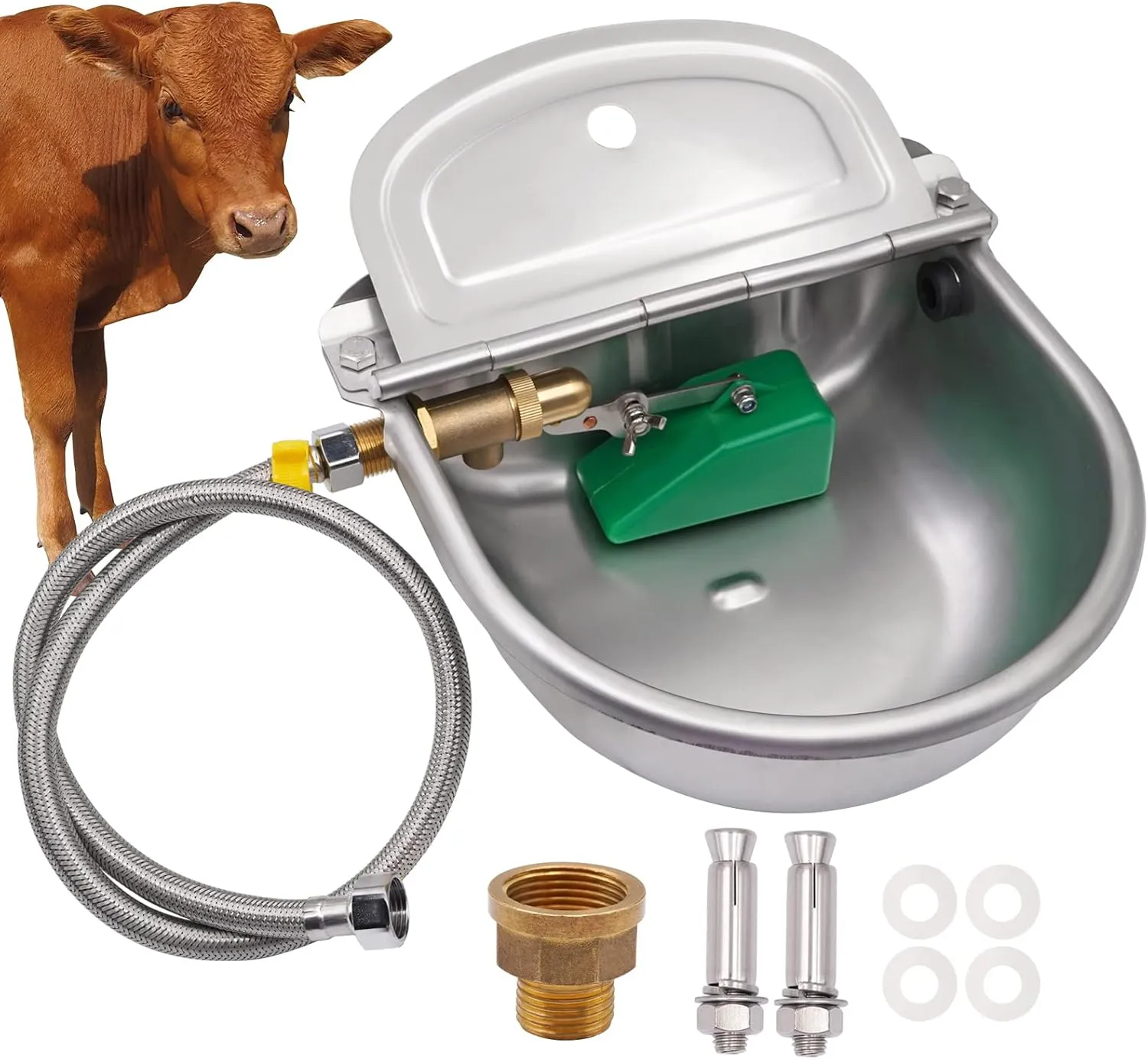 Bild von BREUAILY 5 in 1 Automatische Tränkebecken aus Edelstahl mit Messingventil für Pferde, Rinder, Schafe, Ziegen und Hunde