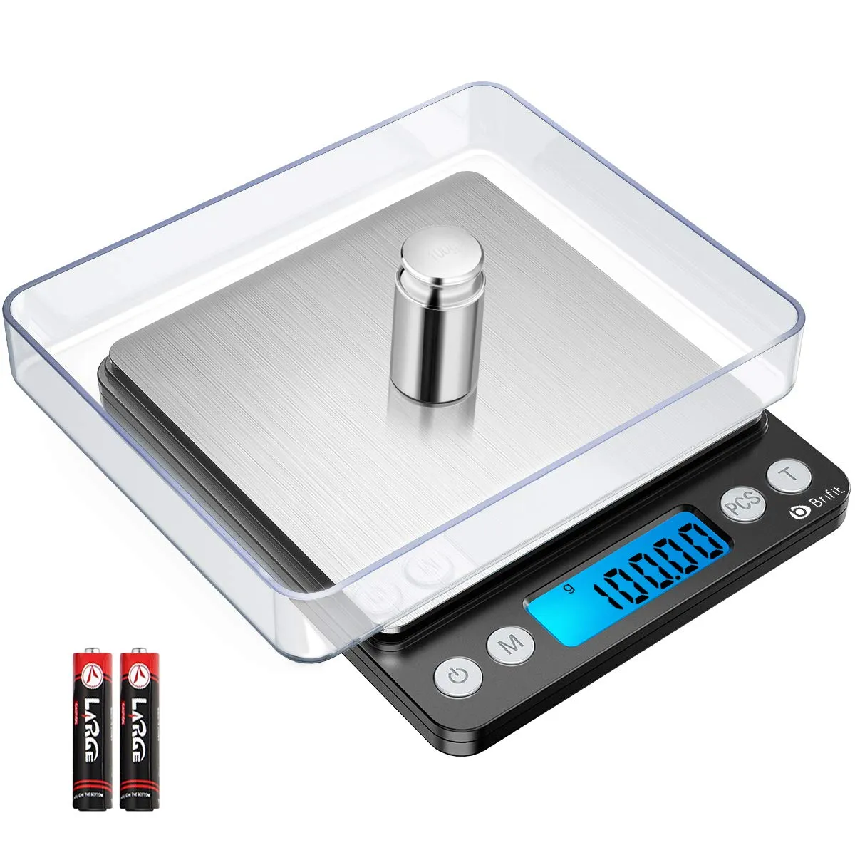 Bild von Brifit digitale Feinwaage mit 500g Kapazität und 0,01g Genauigkeit, inklusive 100g Edelstahl Kalibriergewicht und Tara-Funktion