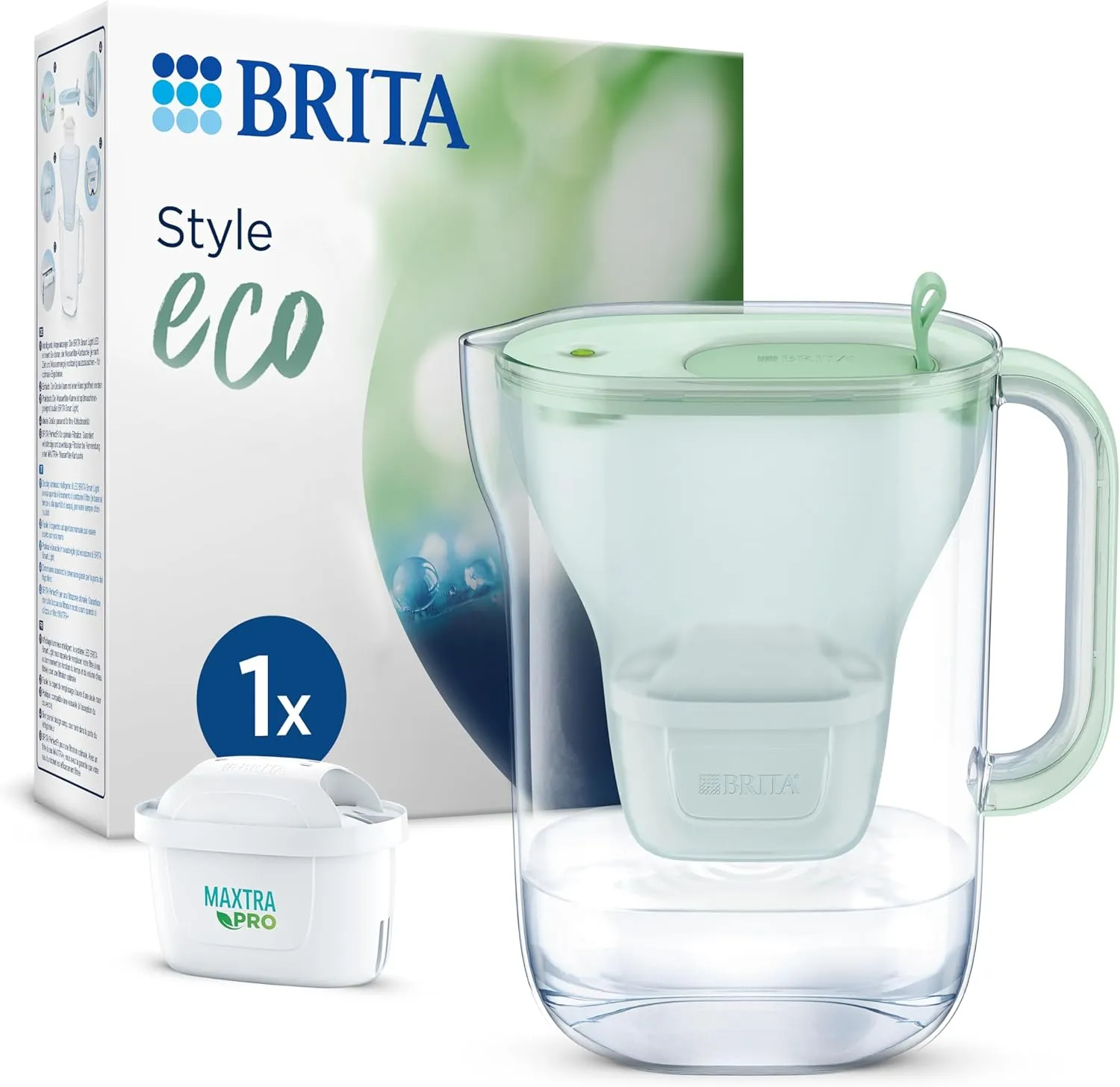 Bild von BRITA Wasserfilterkanne Style Eco in Grün mit 2,4 Litern und einer MAXTRA PRO Kartusche zur Reduzierung von Verunreinigungen