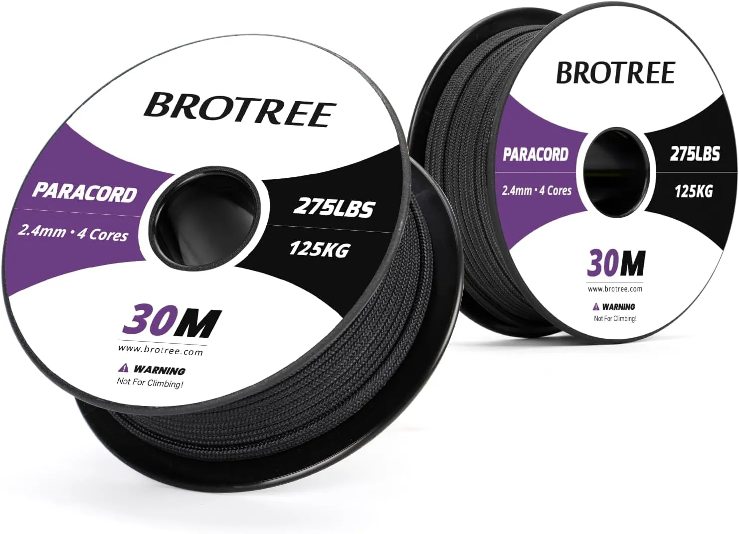 Bild von BROTREE Paracord 275 Nylonseil 2,4 mm 30 m schwarz mit 4 Kernen und 125 kg Bruchlast