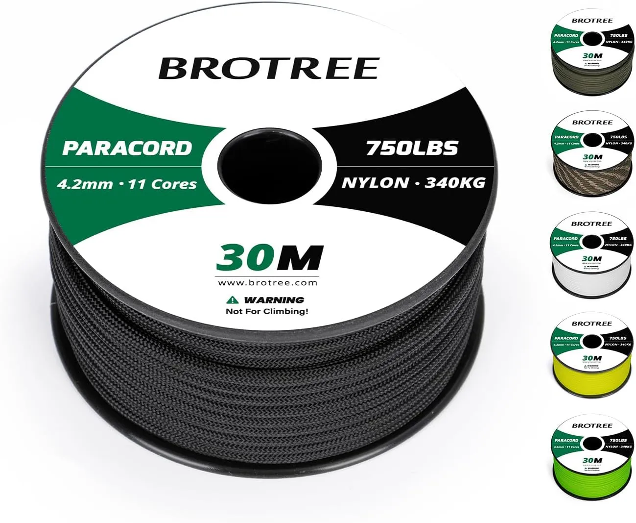 Bild von BROTREE Paracord Seil mit 30 Metern Länge, 4,2 mm Durchmesser und 340 kg Bruchlast in Schwarz