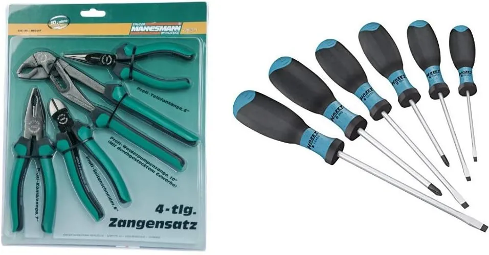 Bild von Brüder Mannesmann 4-teiliges Zangenset und HAZET Schraubendreher Set mit 6 Teilen