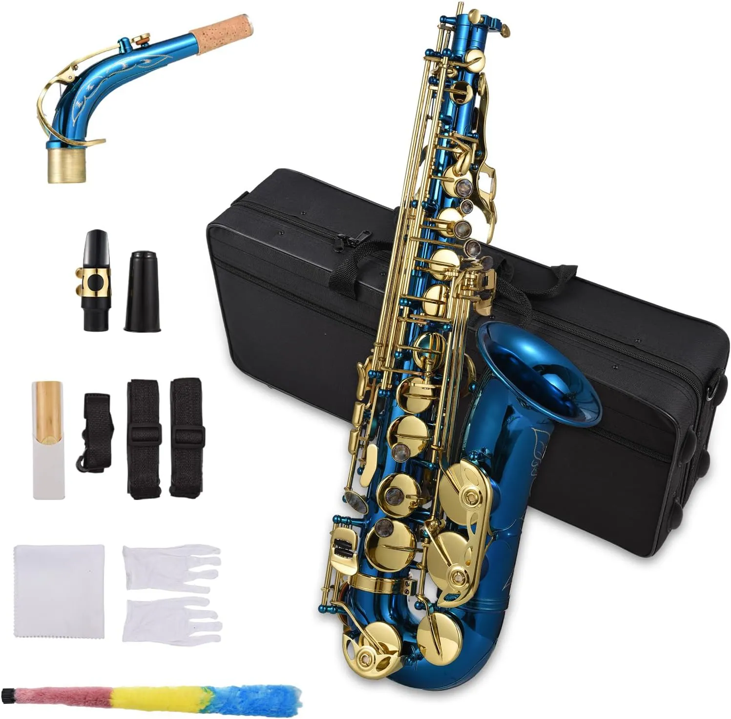 Bild von Btuty Messing Altsaxophon in Eb mit Gravur und Abalone Muschel Tasten, inklusive Tasche, Handschuhe, Reinigungstuch, Gürtel und Bürste