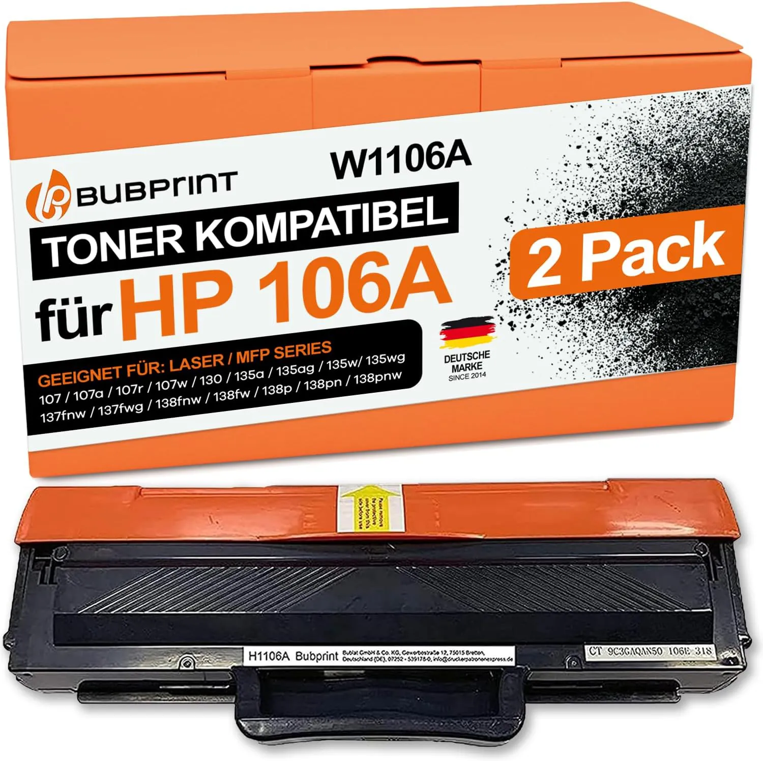 Bild von Bubprint W1106A 2er Set kompatible Tonerkartuschen für HP 106A und verschiedene HP Laser MFP Drucker