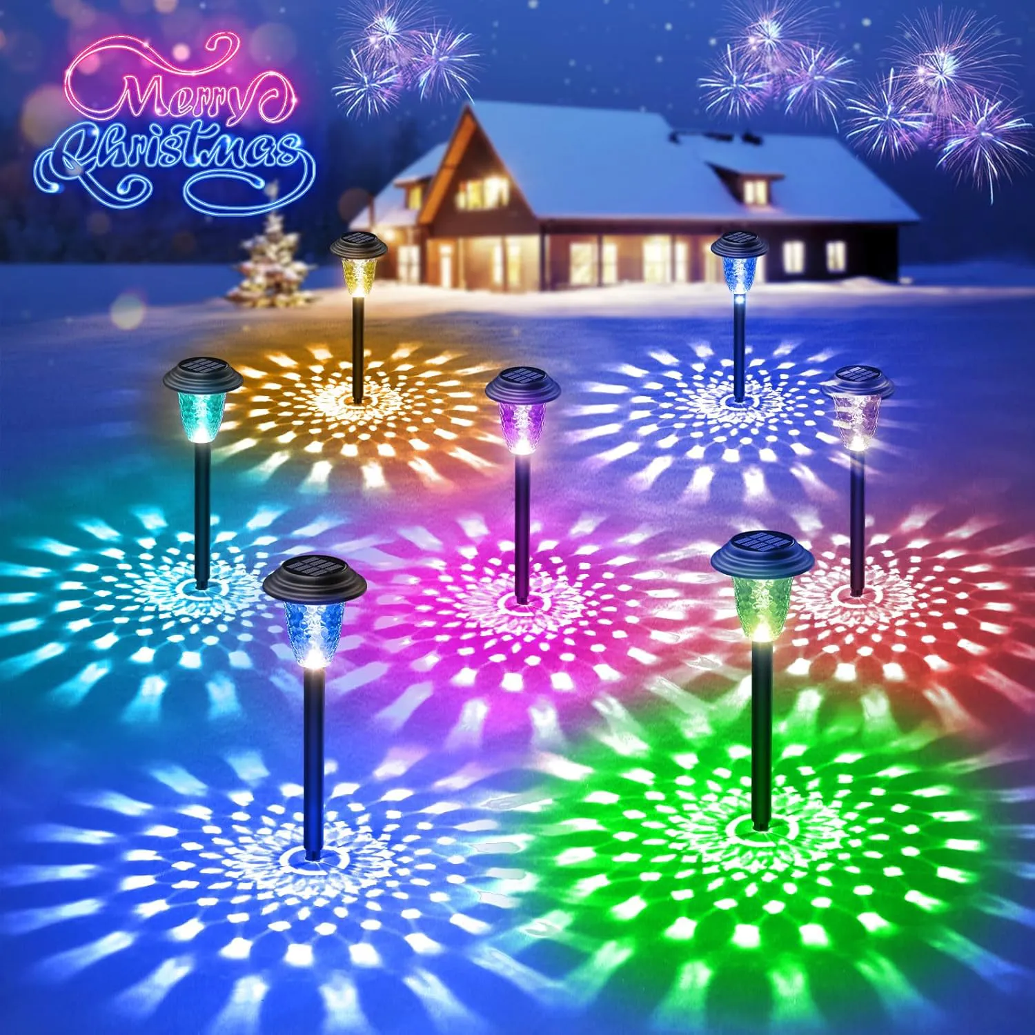 Bild von BUCASA 8er Set Solarlampen für den Außenbereich mit RGB Modi und automatischer Ein/Aus-Funktion, wasserdicht für Garten und Terrasse