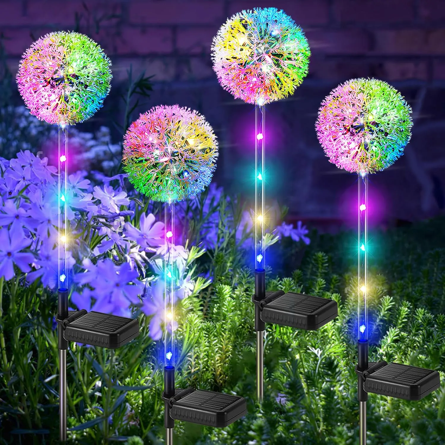 Bild von BUCASA Solar Weihnachtsbeleuchtung mit 4 Lichterketten in Löwenzahnform, farbige LEDs, wasserdicht nach IP65, ideal für Garten und Terrasse