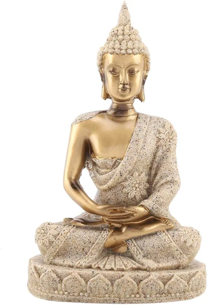 Bild von Buddha Statue aus Sandstein in Gold, 11 x 7 x 4 cm, kleine Zen Deko für Wohnzimmer